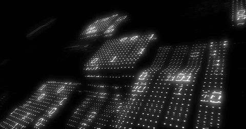 Image of data processing and binary coding on black background 스톡 일러스트