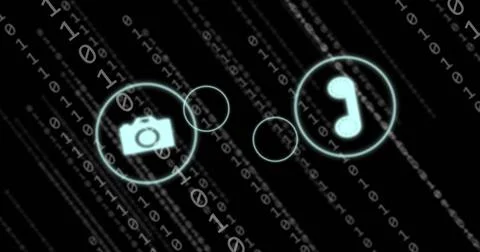 Image of data processing and binary coding on black background Stock Illustration