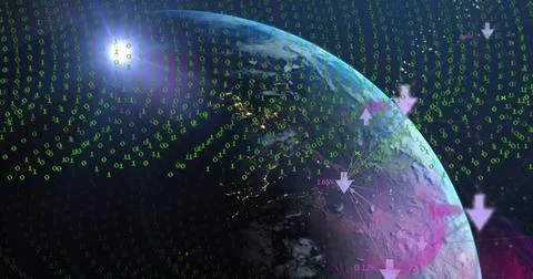 Image of data processing and binary coding over globe Stock Illustration