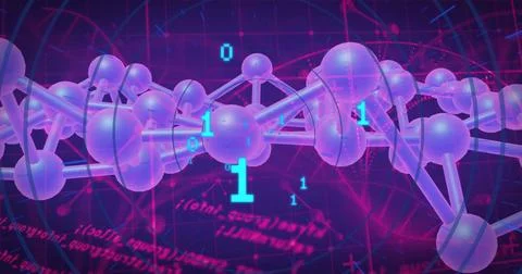 Image of data processing and binary coding over connections Illustrazione stock