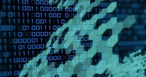 Image of data processing and binary coding over network of hexagons Stock Photos