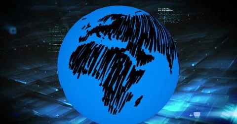 Image of data processing and binary coding over world map Stock Photos