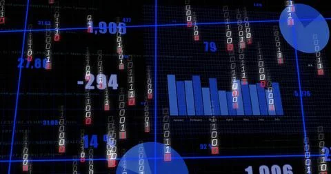 Image of data processing and binary coding over dark background 库存照片