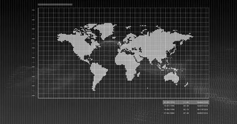 Image of data processing and binary coding over world map Stock Photos
