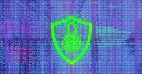 Image of data processing and biometric fingerprint padlock over computer se.. Stock Photos