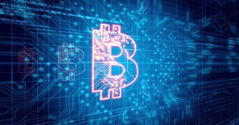 Image of data processing and bitcoin icons over connections 스톡 일러스트