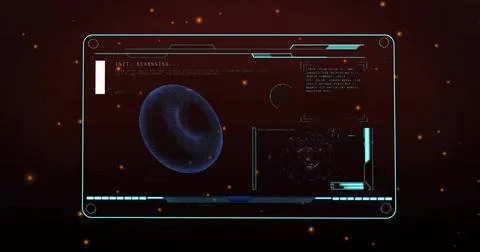 Image of data processing and blood cell on black background 写真素材