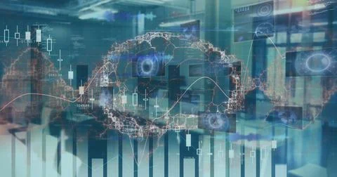 Image of data processing and brain over office Stock Illustration