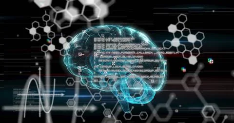 Image of data processing and brain on black background イラスト素材