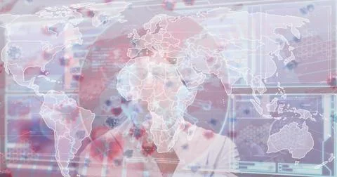 Image of data processing and caucasian man over world map イラスト素材