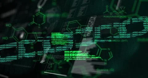 Image of data processing and chain on black background イラスト素材