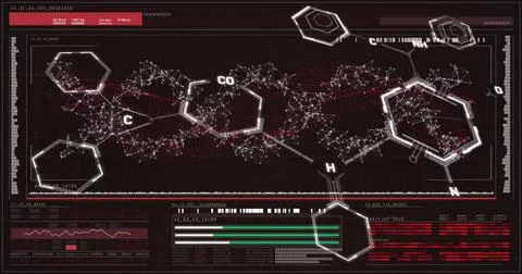 Image of data processing and chemical formula over dna strand Stock Illustration