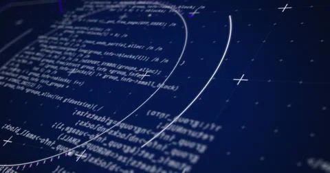 Image of data processing and circles on blue background Stockillustratie