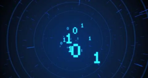 Image of data processing and circles on black background Illustrazione stock