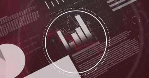 Image of data processing and circles on black background Illustrazione stock
