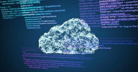 Image of data processing and cloud on blue background Stock Illustration