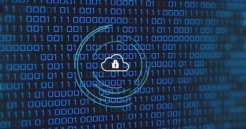 Image of data processing and cloud over black background Stock Photos