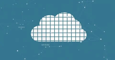 Image of data processing and cloud icon on blue background 스톡 사진