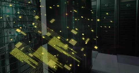 Image of data processing and computer circuit board over server room Stockillustratie