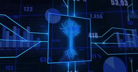 Image of data processing and computer circuit board over dark background Foto stock
