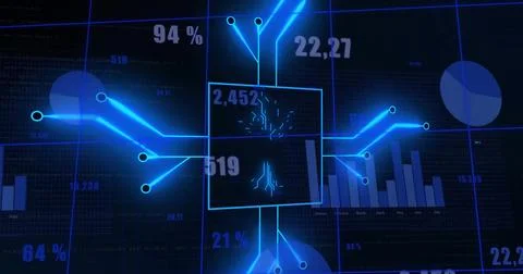 Image of data processing and computer circuit board over dark background Stock Photos