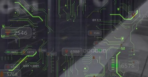 Image of data processing and computer motherboard and servers Stock Photos
