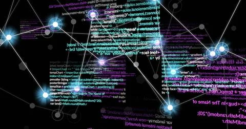 Image of data processing and connections on black background イラスト素材