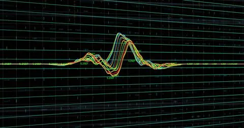 Image of data processing and diagram over black background Stock Illustration