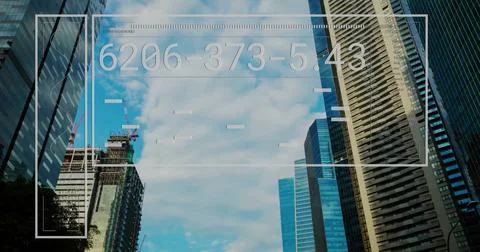 Image of data processing and diagram over cityscape Stock Photos