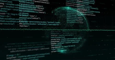 Image of data processing and diagrams over globe on black background イラスト素材