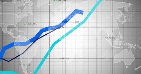 Image of data processing and diagrams over world map on white background 스톡 일러스트