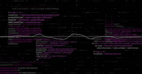 Image of data processing and diagrams over black background Illustrazione stock