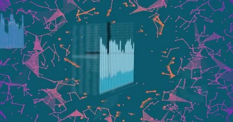 Image of data processing and diagrams over shapes Stockillustratie