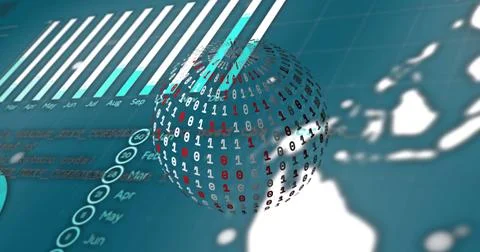 Image of data processing and diagrams over globe Illustrazione stock