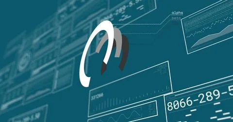 Image of data processing and diagrams over scope scanning Illustrazione stock