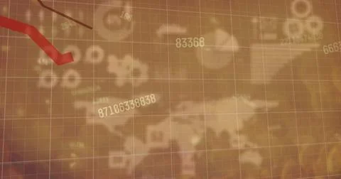 Image of data processing and diagrams over world map 스톡 일러스트