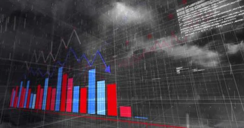 Image of data processing and diagrams over storm Stock Illustration