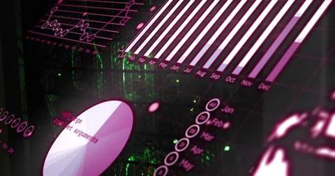 Image of data processing and diagrams over server room Stock Illustration