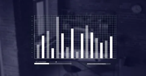 Image of data processing and diagrams over empty office Stock Illustration