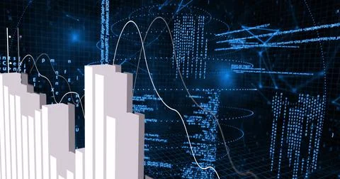 Image of data processing and diagrams over shapes moving 库存插图