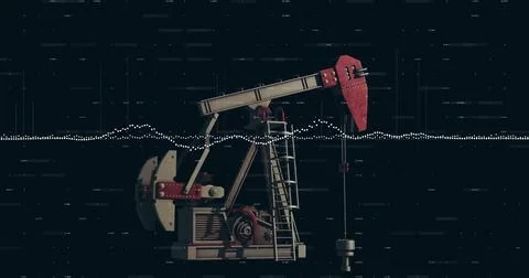Image of data processing and diagrams over oil pump 스톡 일러스트