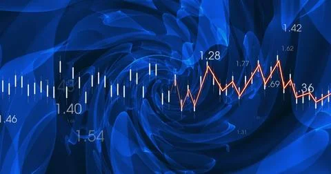 Image of data processing and diagrams over blue shapes Stockillustratie
