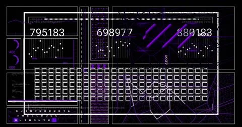 Image of data processing and diagrams on black background Stock Illustration