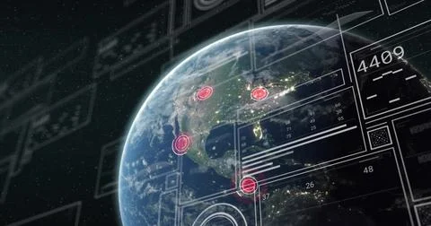 Image of data processing and diagrams over globe Stock Illustration