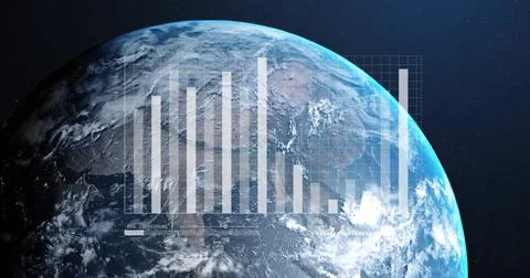 Image of data processing and diagrams over globe 스톡 일러스트