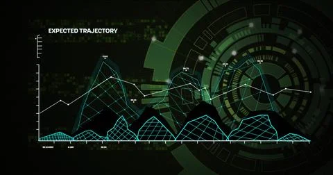 Image of data processing and diagrams over scope scanning Illustrazione stock