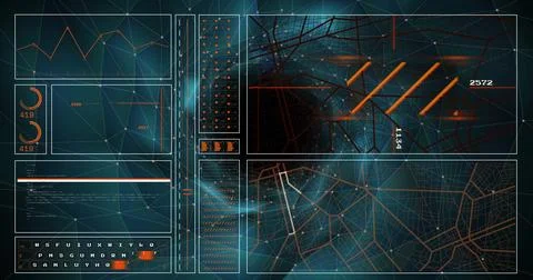 Image of data processing and diagrams over digital tunnel Illustrazione stock