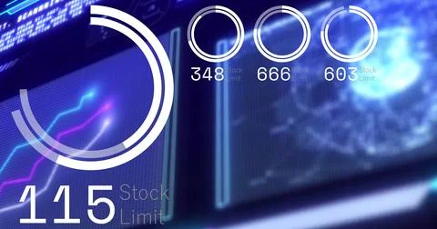 Image of data processing and diagrams over globe Foto stock
