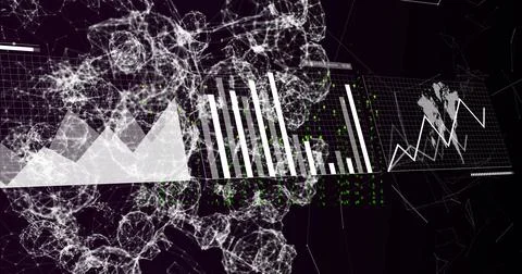 Image of data processing and diagrams over shapes 库存照片