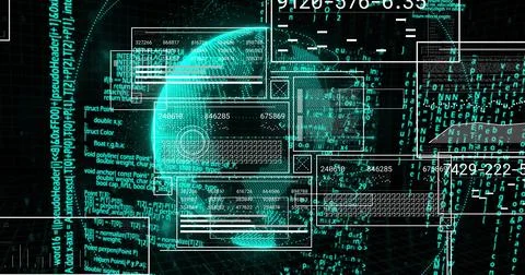 Image of data processing and diagrams over globe 库存照片